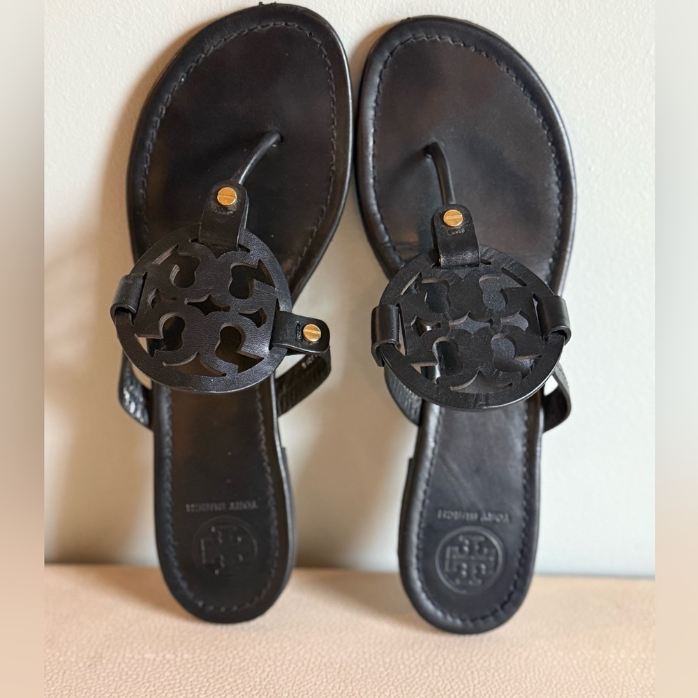 Tory Burch Black Leather Miller Sandals, size 10 medium